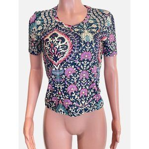 Maria Cher Womens Size S Multicolor Floral Scoop Neck Short Sleeve Blouse Top